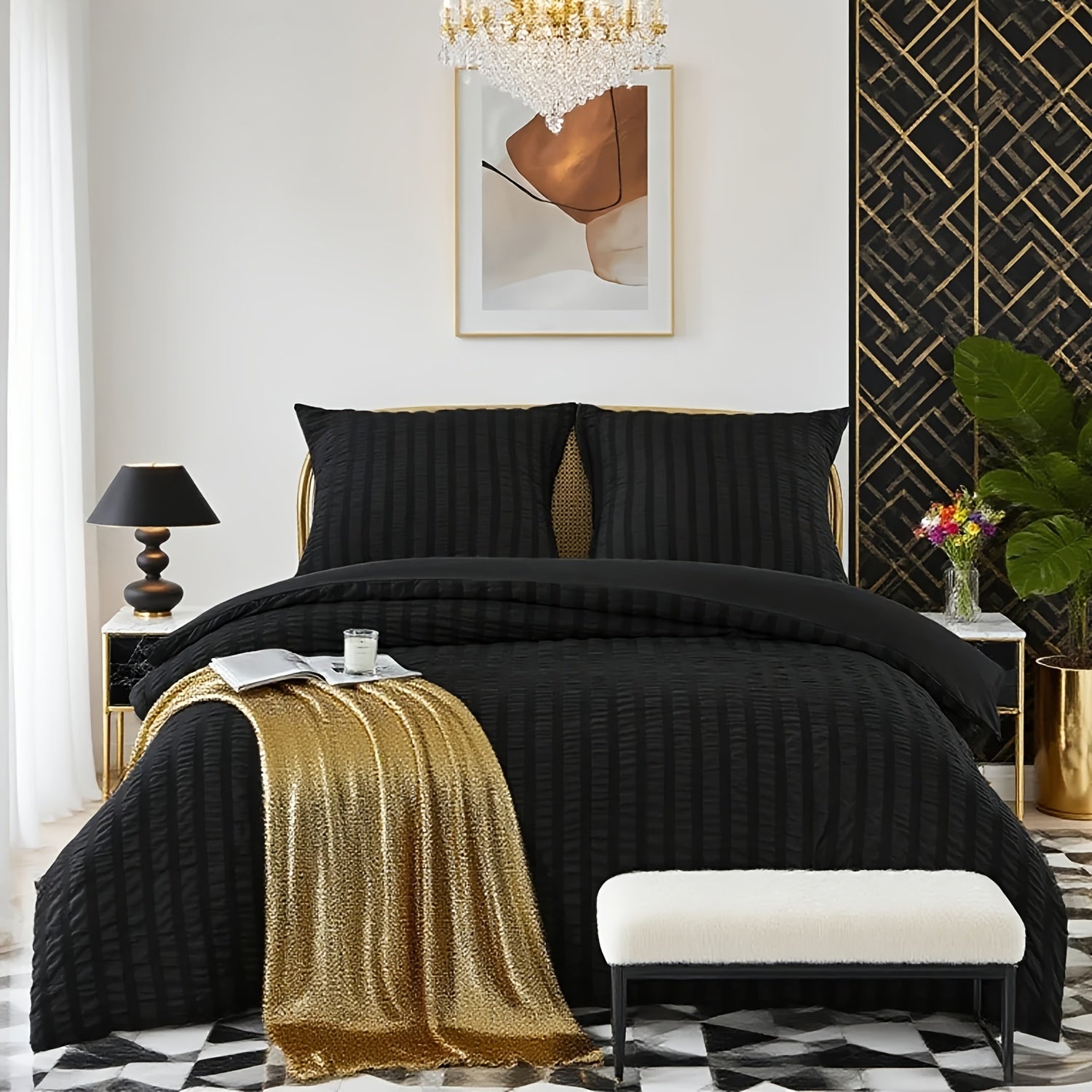 Set Copripiumino e federa con righe in rilievo in garza di schiuma