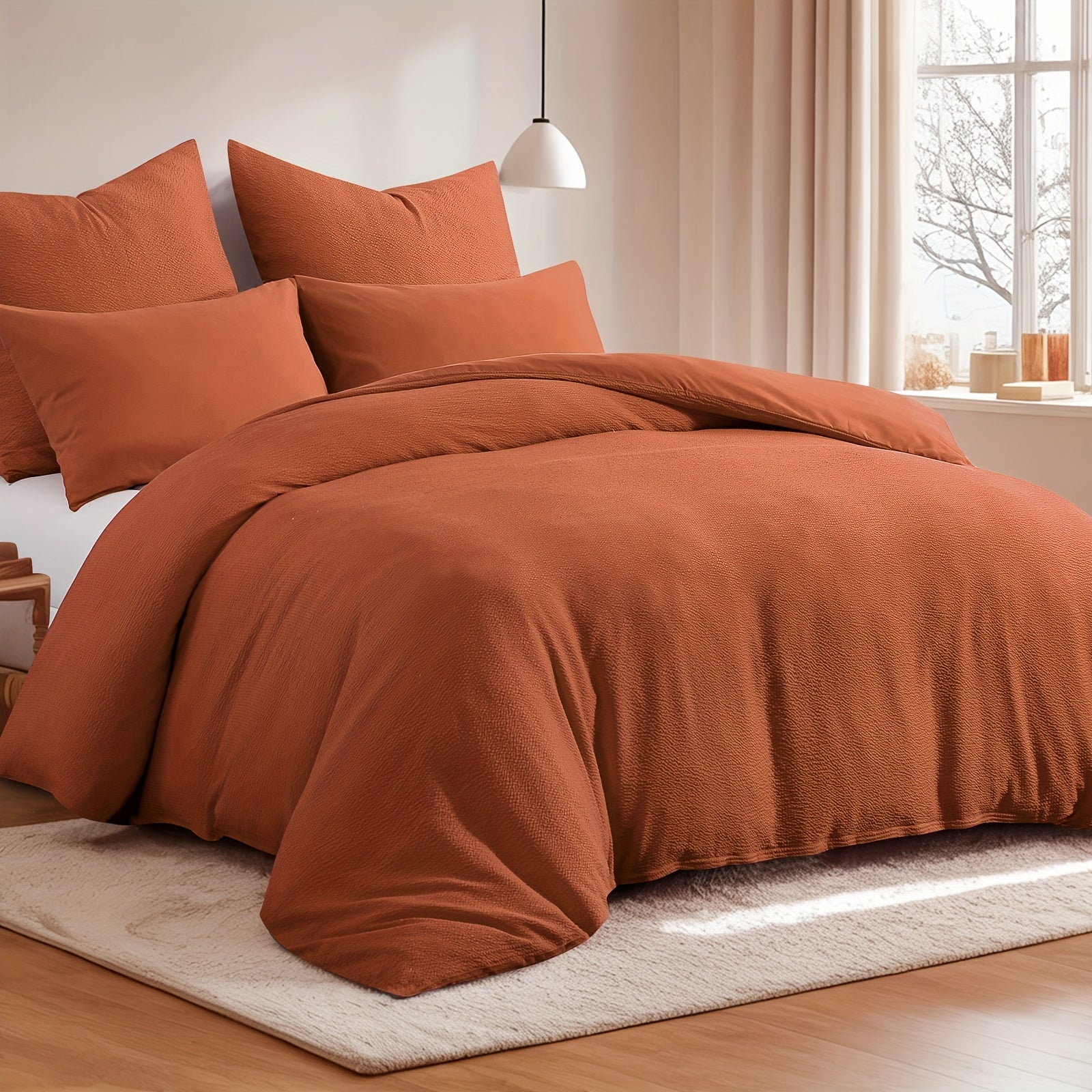 2/3pcs Seersucker Bedding Set, Soft Solid Color Brushed Microfiber Duvet Cover with Pillowcase 80x80cm, Modern & Easy Care