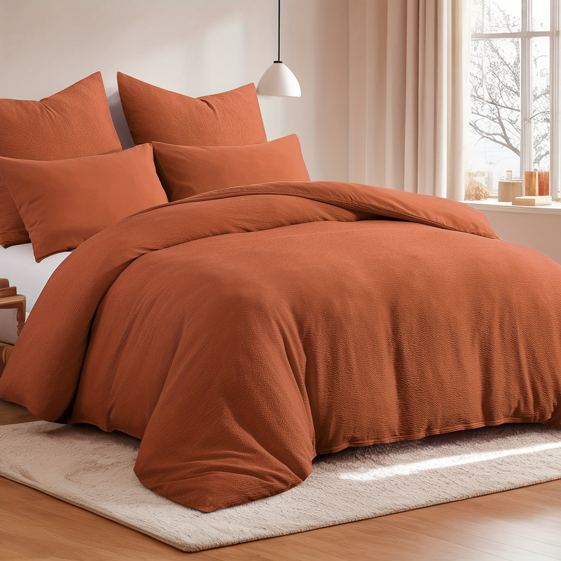 2/3pcs Seersucker Bedding Set, Soft Solid Color Brushed Microfiber Duvet Cover with Pillowcase 80x80cm, Modern & Easy Care