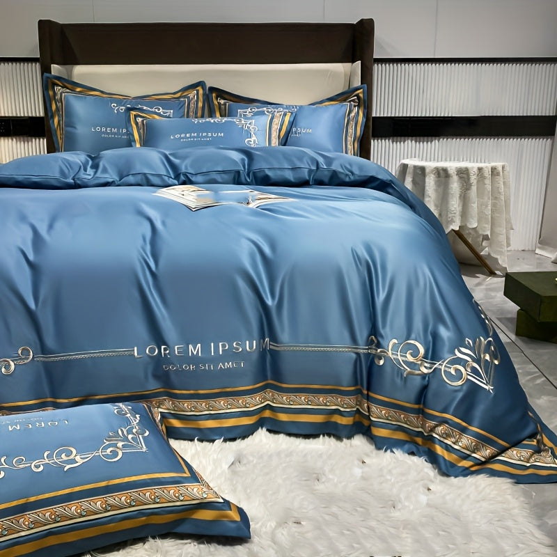 Set da Letto ricamato con stampa digitale - copripiumino, un lenzuolo e due federe.