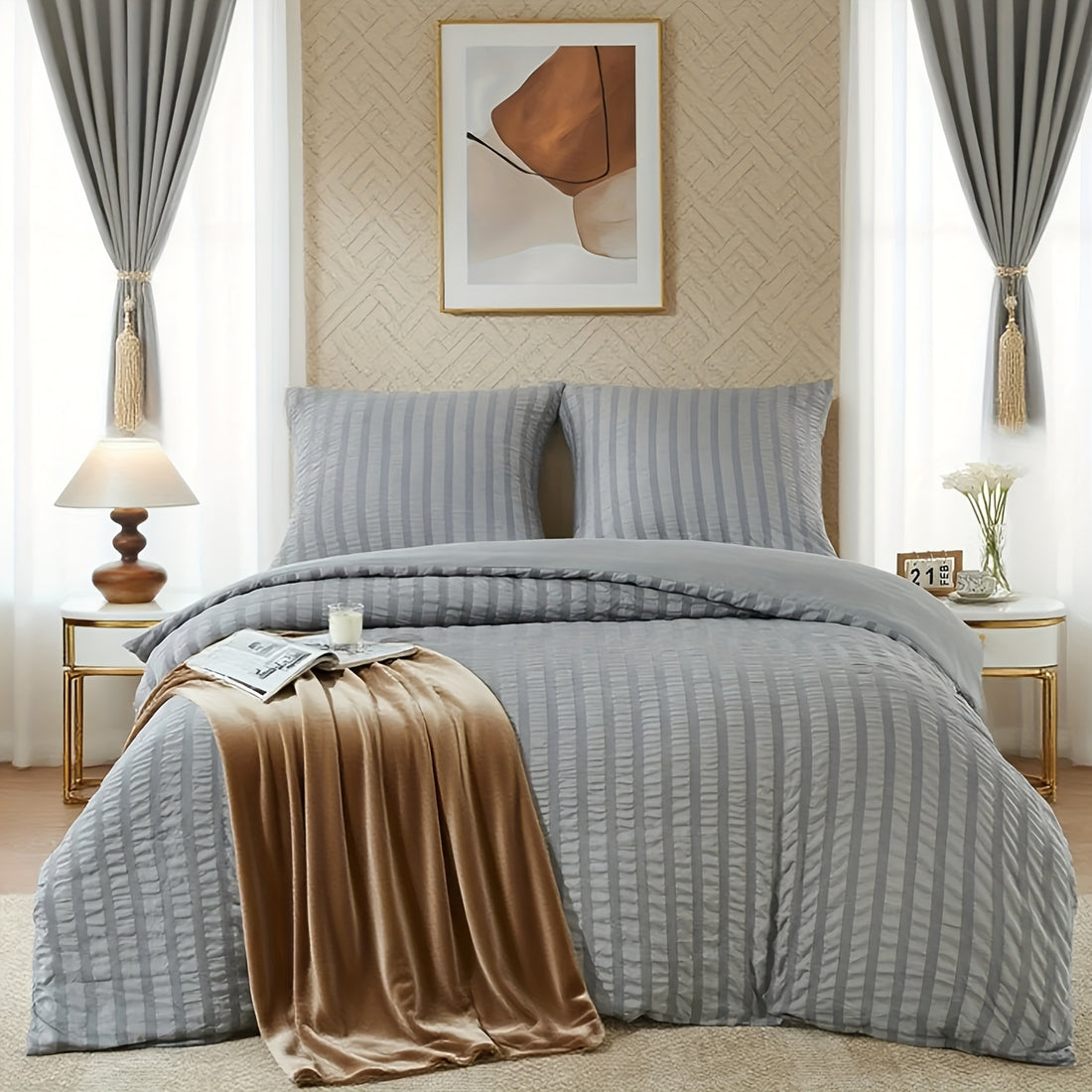 Set Copripiumino e federa con righe in rilievo in garza di schiuma