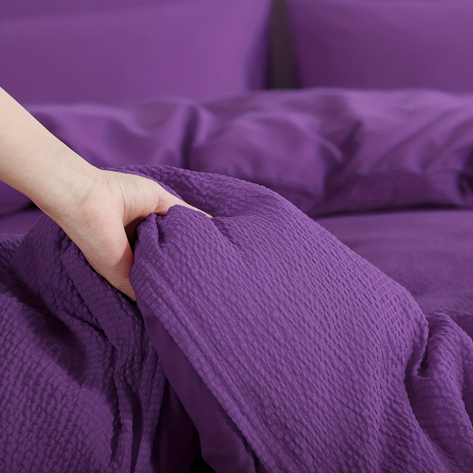 2/3pcs Seersucker Bedding Set, Soft Solid Color Brushed Microfiber Duvet Cover with Pillowcase 80x80cm, Modern & Easy Care