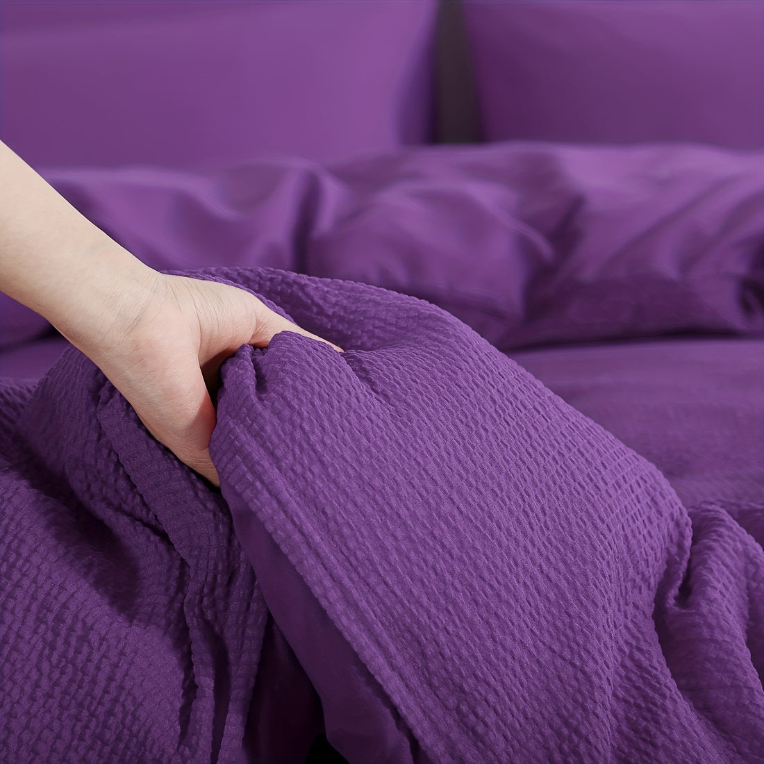 2/3pcs Seersucker Bedding Set, Soft Solid Color Brushed Microfiber Duvet Cover with Pillowcase 80x80cm, Modern & Easy Care