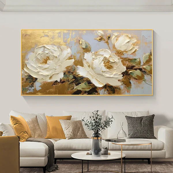 Quadro su tela da parete - Pronto da appendere - Golden Flowers