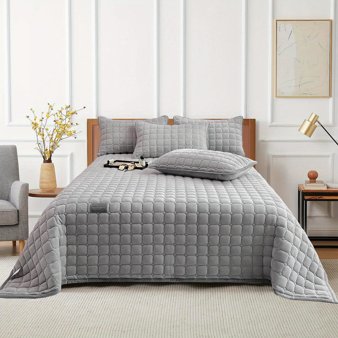 Copriletto trapuntato in velluto - set da 3 pezzi (copriletto e un paio di federe)