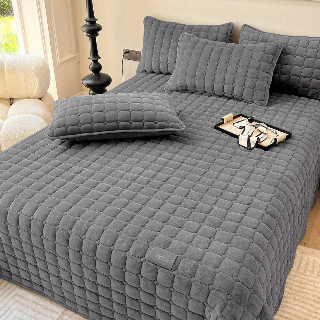 Copriletto trapuntato in velluto - set da 3 pezzi (copriletto e un paio di federe)