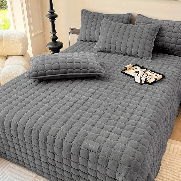 Copriletto trapuntato in velluto - set da 3 pezzi (copriletto e un paio di federe)