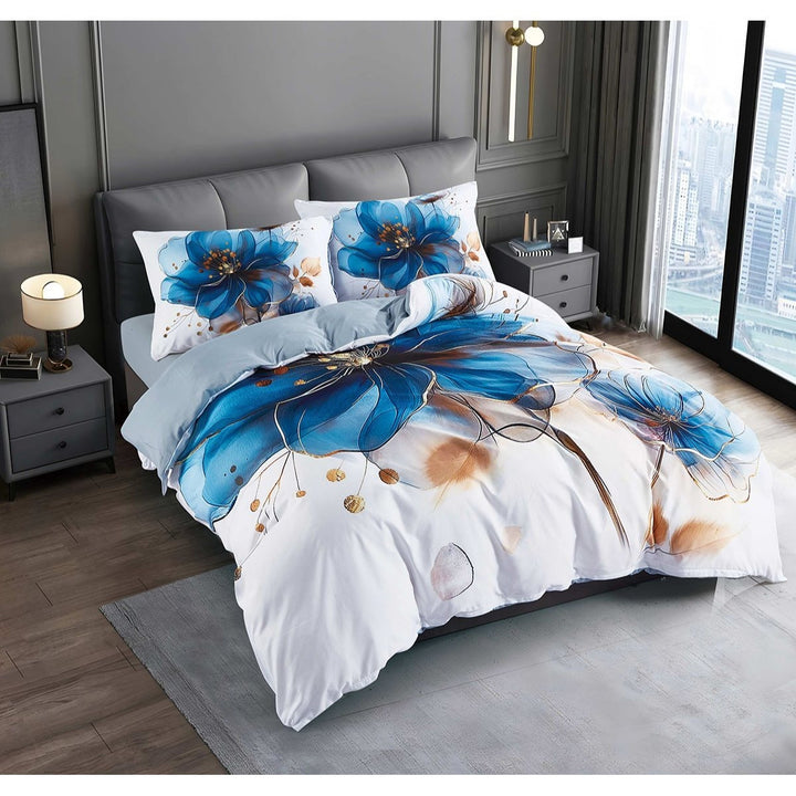 2/3pcs Set, 1 Quilt Plus+ 1/2 Pillowcases, European-Style Embroidered Blooms, Blue & Gold Contrast Design, Elevate Bedroom Aesthetics for a Cozy Sleep Sanctuary