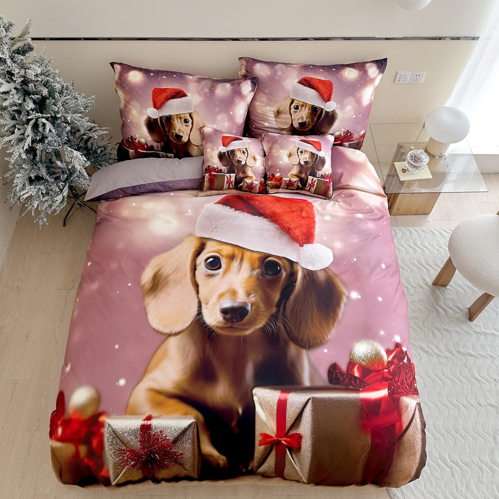 Christmas Dog-Themed 3-Piece Bedding Set, Dog Christmas Bedding Cover, Christmas Animal Print Bedding, Festive Dog Bedding Set, Christmas Dog Duvet Cover, Christmas Dachshund Bedding, Funny Dog Christmas Bedding, Christmas Pe