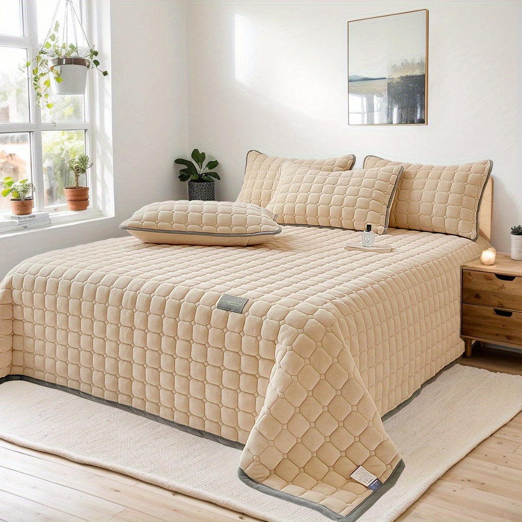 Copriletto trapuntato in velluto - set da 3 pezzi (copriletto e un paio di federe)