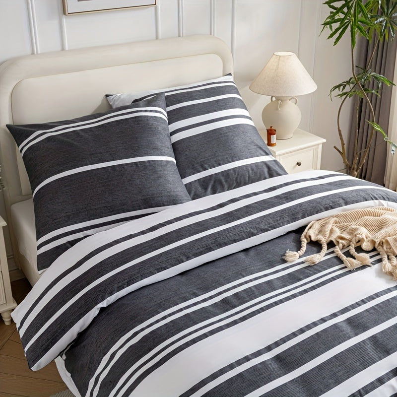 2/3pcs Modern Geometric Print Duvet Cover Set - Soft, Comfortable, Machine Washable, Zipper Closure, Premium Microfiber, All-Season Use, Black & White Design, Includes 1 Duvet Cover and 2 Pillowcases, Bedding Accessories | Mo