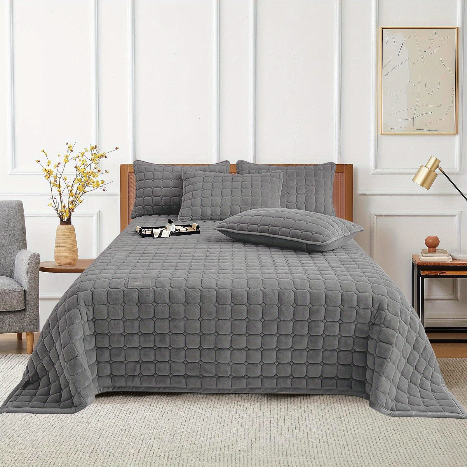 Copriletto trapuntato in velluto - set da 3 pezzi (copriletto e un paio di federe)