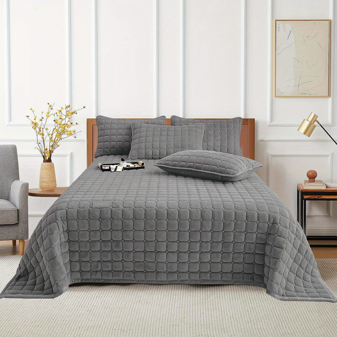 Copriletto trapuntato in velluto - set da 3 pezzi (copriletto e un paio di federe)