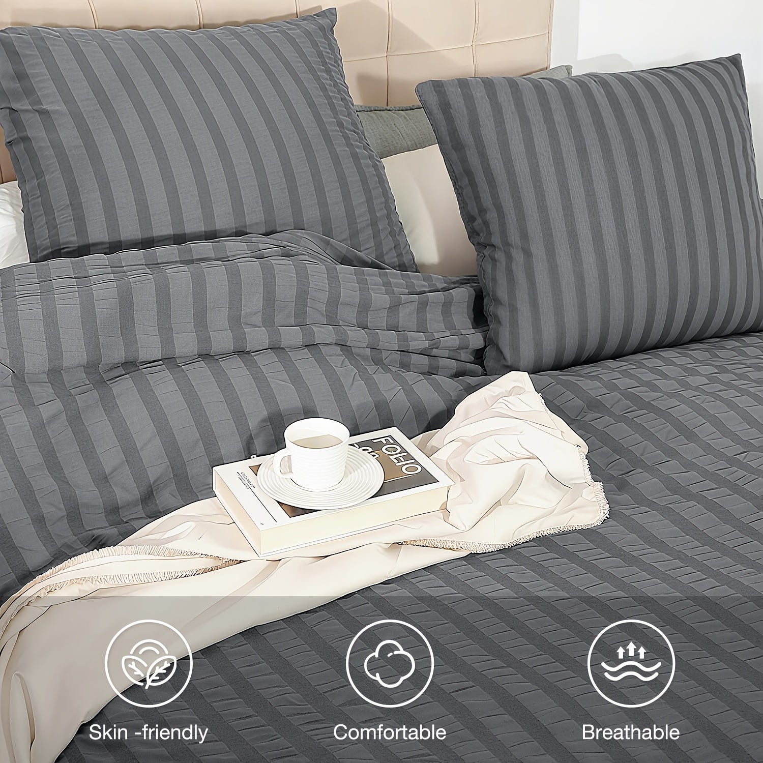 Set Copripiumino e federa con righe in rilievo in garza di schiuma