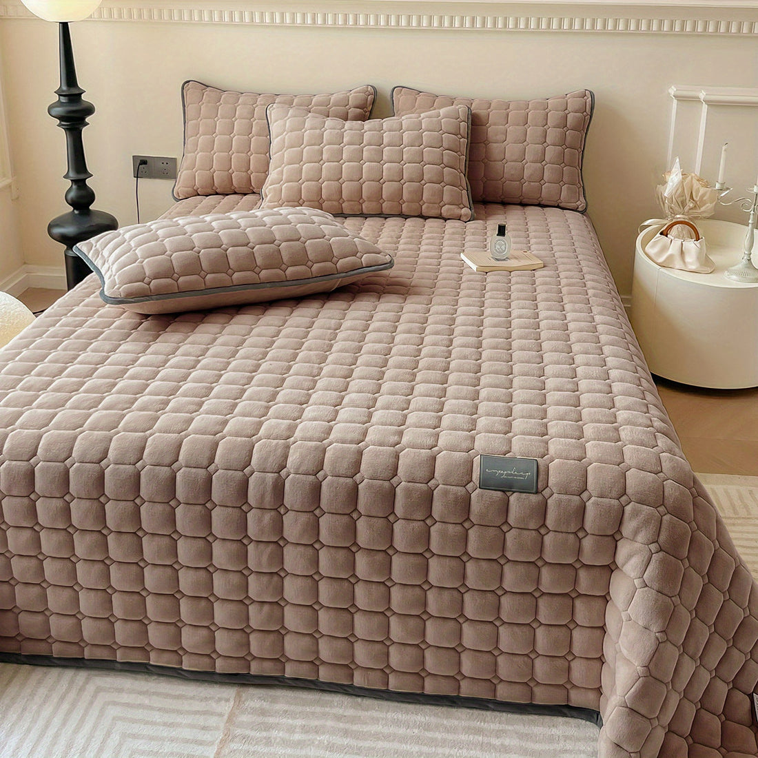 Copriletto trapuntato in velluto - set da 3 pezzi (copriletto e un paio di federe)