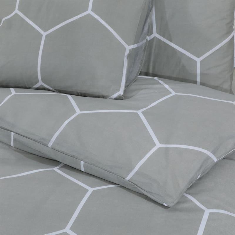 1 Duvet Cover + 2 Pillowcases Gray Bedspread Set - Heavy-Duty King/Queen Size Bed 260x220cm, Soft All-Season Bedding with Zipper Closure, Modern Grey & White Hexagon Pattern, Machine Washable & s Bedrooms