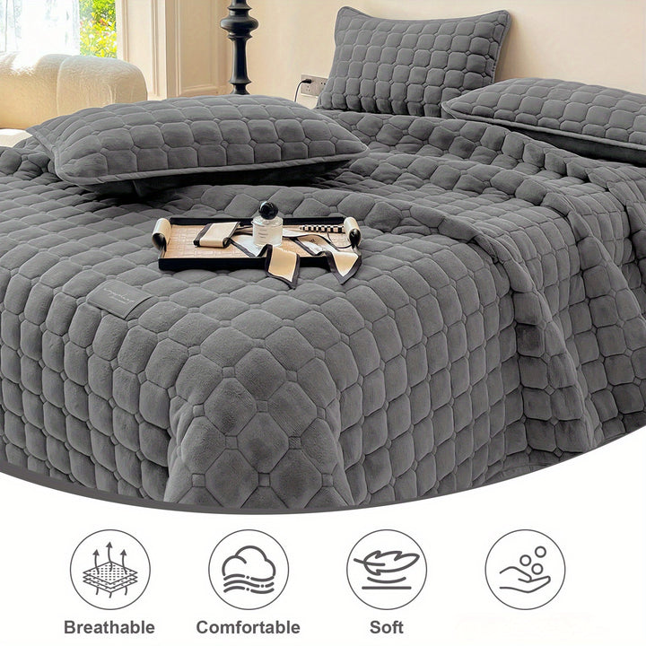 Copriletto trapuntato in velluto - set da 3 pezzi (copriletto e un paio di federe)