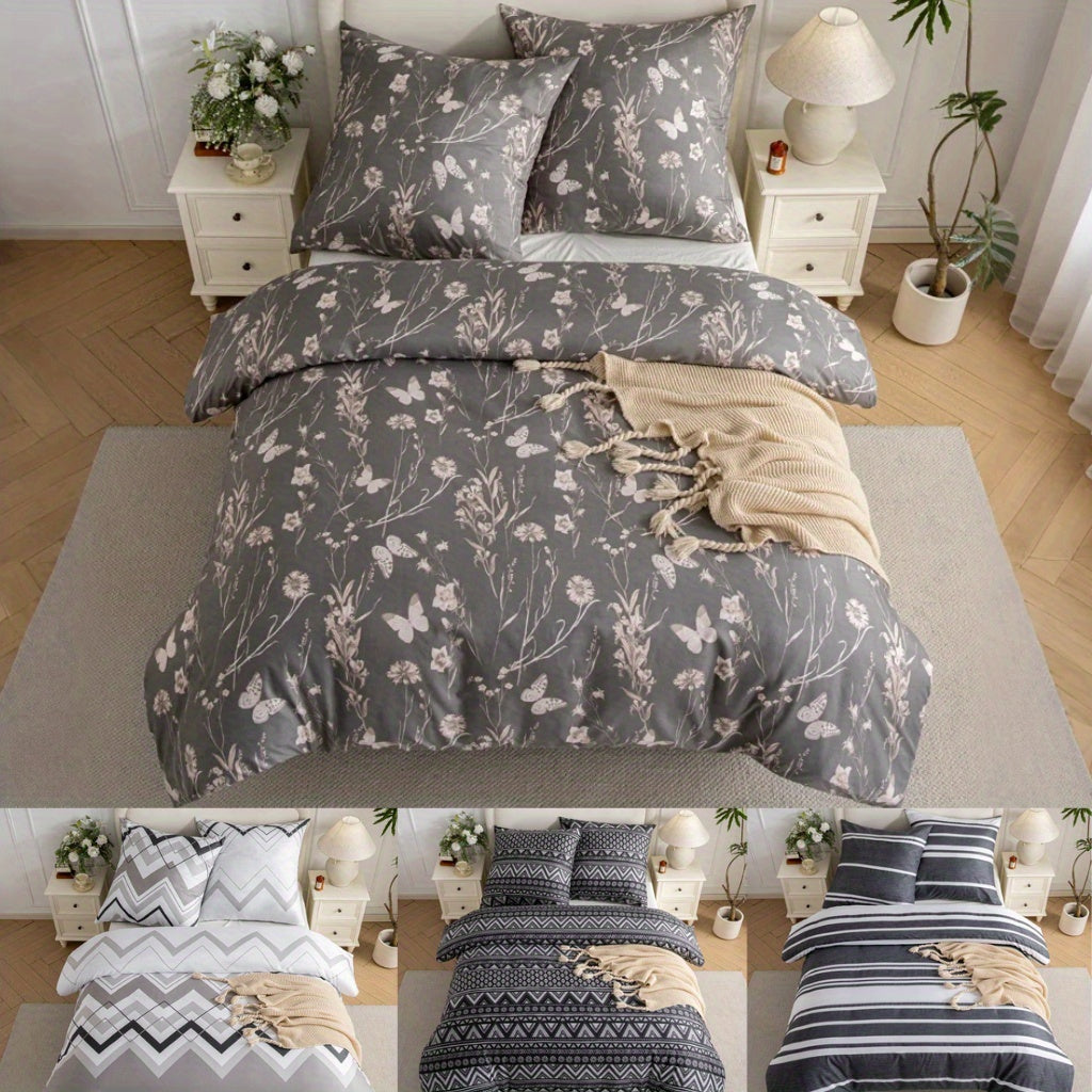 2/3pcs Modern Geometric Print Duvet Cover Set - Soft, Comfortable, Machine Washable, Zipper Closure, Premium Microfiber, All-Season Use, Black & White Design, Includes 1 Duvet Cover and 2 Pillowcases, Bedding Accessories | Mo