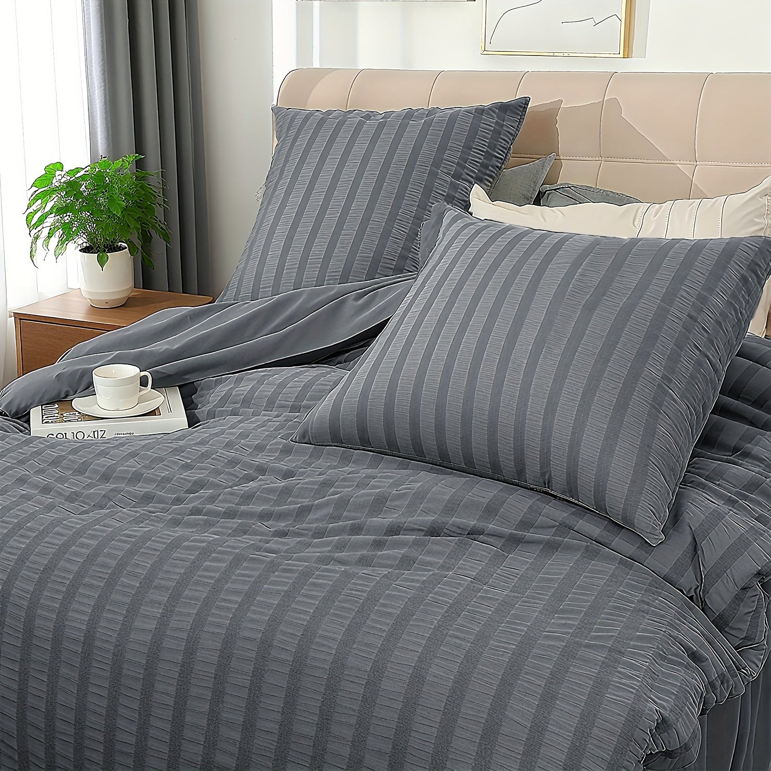 Set Copripiumino e federa con righe in rilievo in garza di schiuma