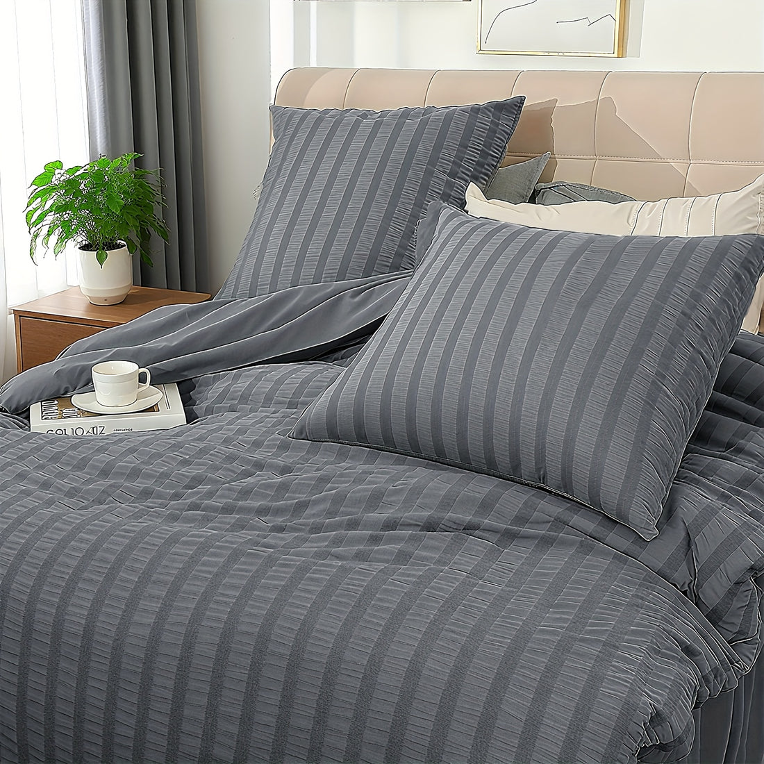 Set Copripiumino e federa con righe in rilievo in garza di schiuma