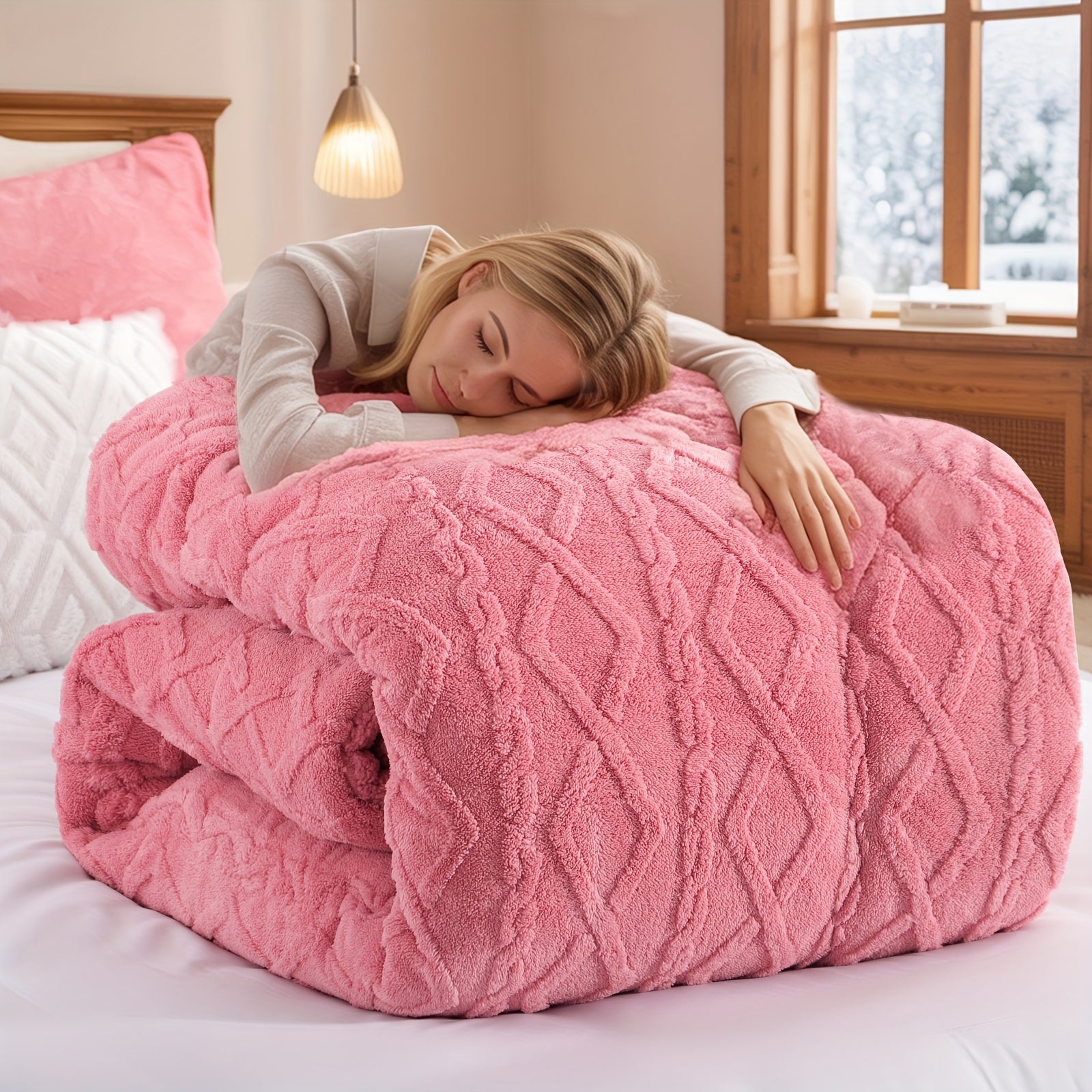 200x200cm Luxury Taff Velvet-Like Down Quilt - Double-Sided Rhombus Pattern Winter Blanket, Super Soft & Fluffy Bedspread for Bedroom, Dorm, Sofa | Machine Washable, Warm & Breathable Bedding, Ideal Christmas/Halloween Gift (