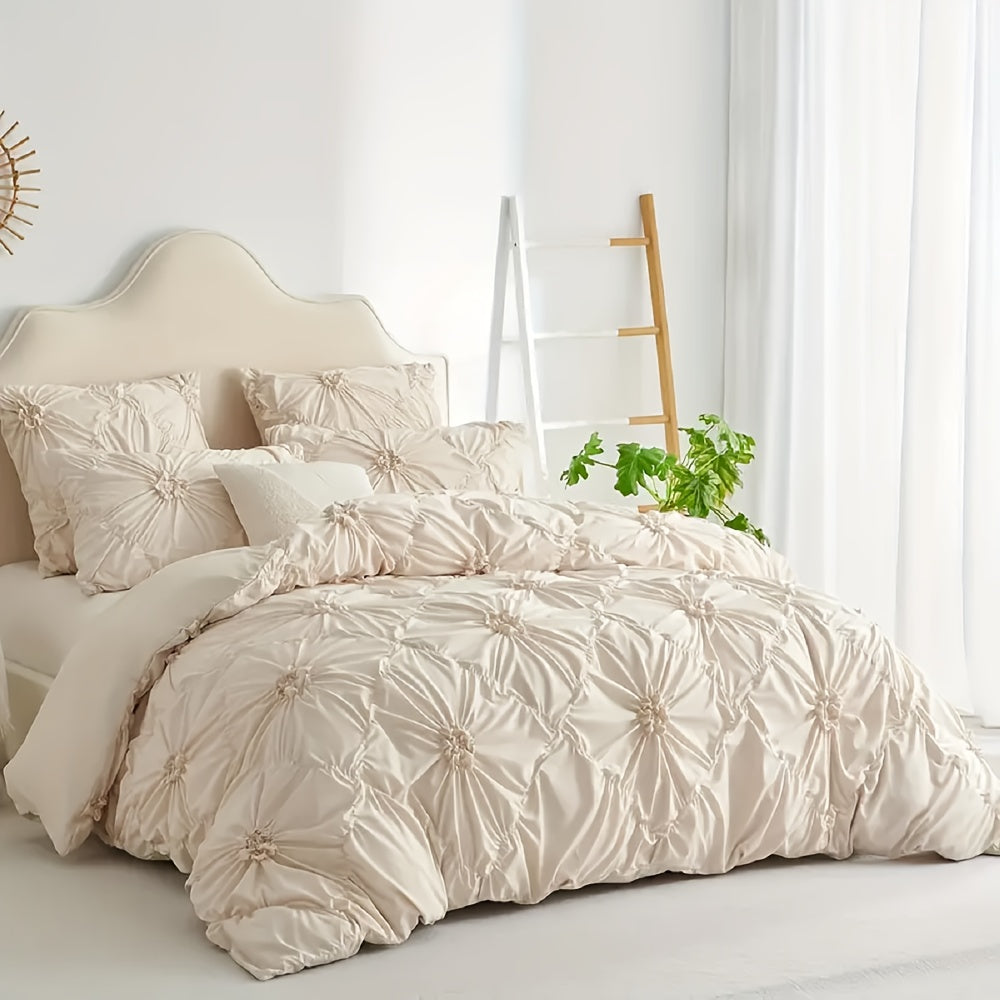 Copripiumino beige con fiori tridimensionali