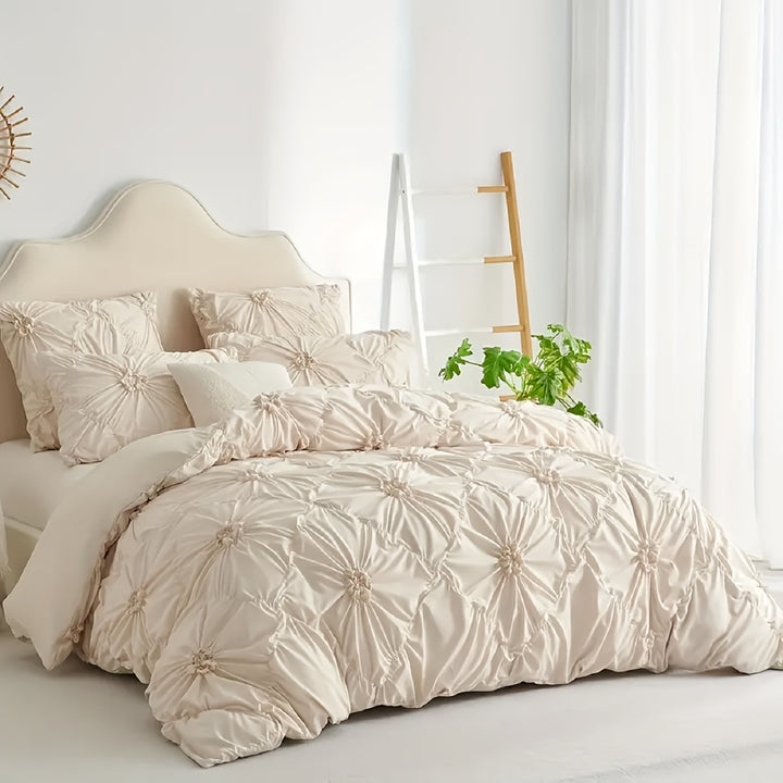 Copripiumino beige con fiori tridimensionali