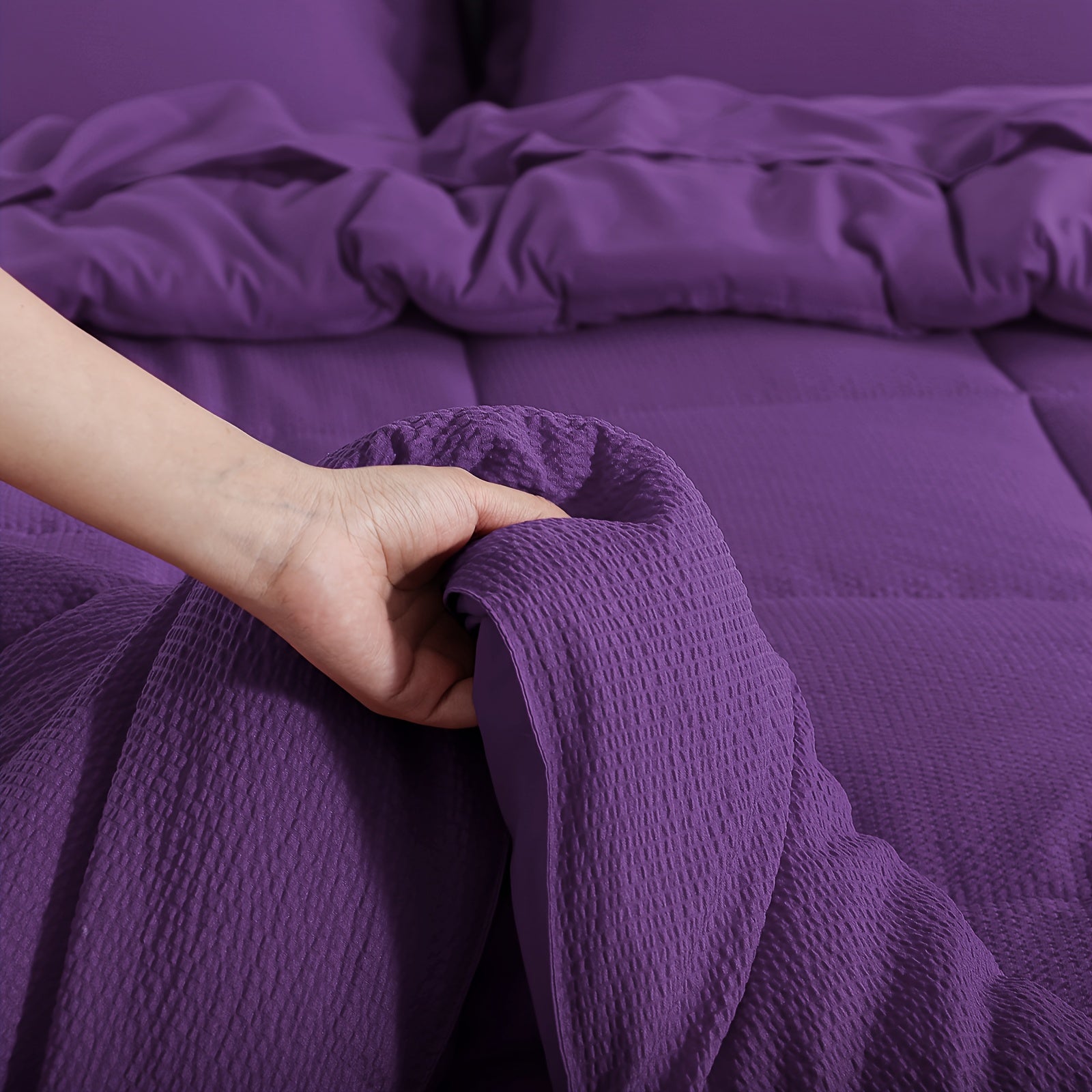 2/3pcs Seersucker Bedding Set, Soft Solid Color Brushed Microfiber Duvet Cover with Pillowcase 80x80cm, Modern & Easy Care