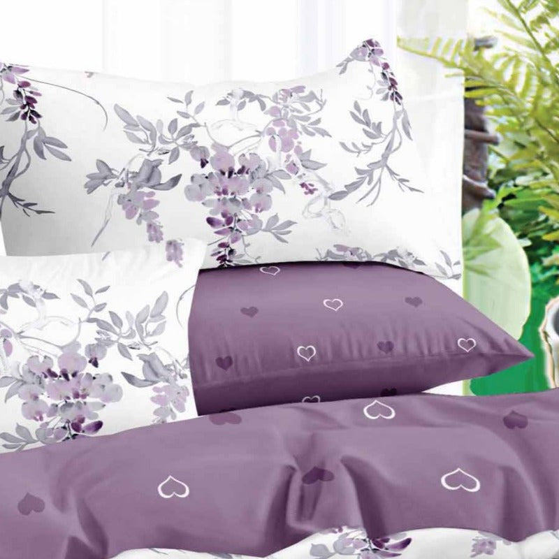 Set copripiumino bicolore floreale 3 pezzi - copripiumino e due federe.