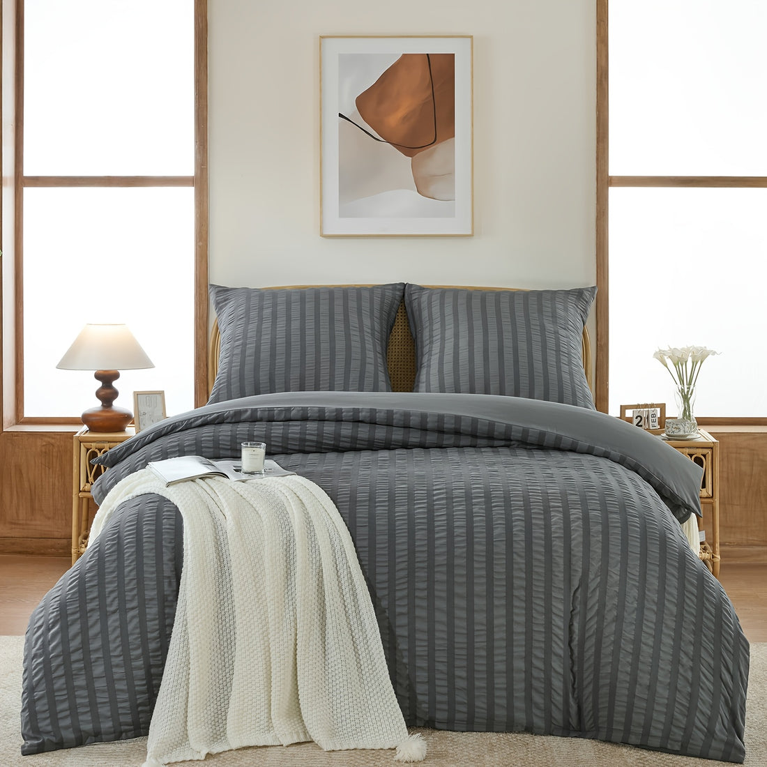 Set Copripiumino e federa con righe in rilievo in garza di schiuma