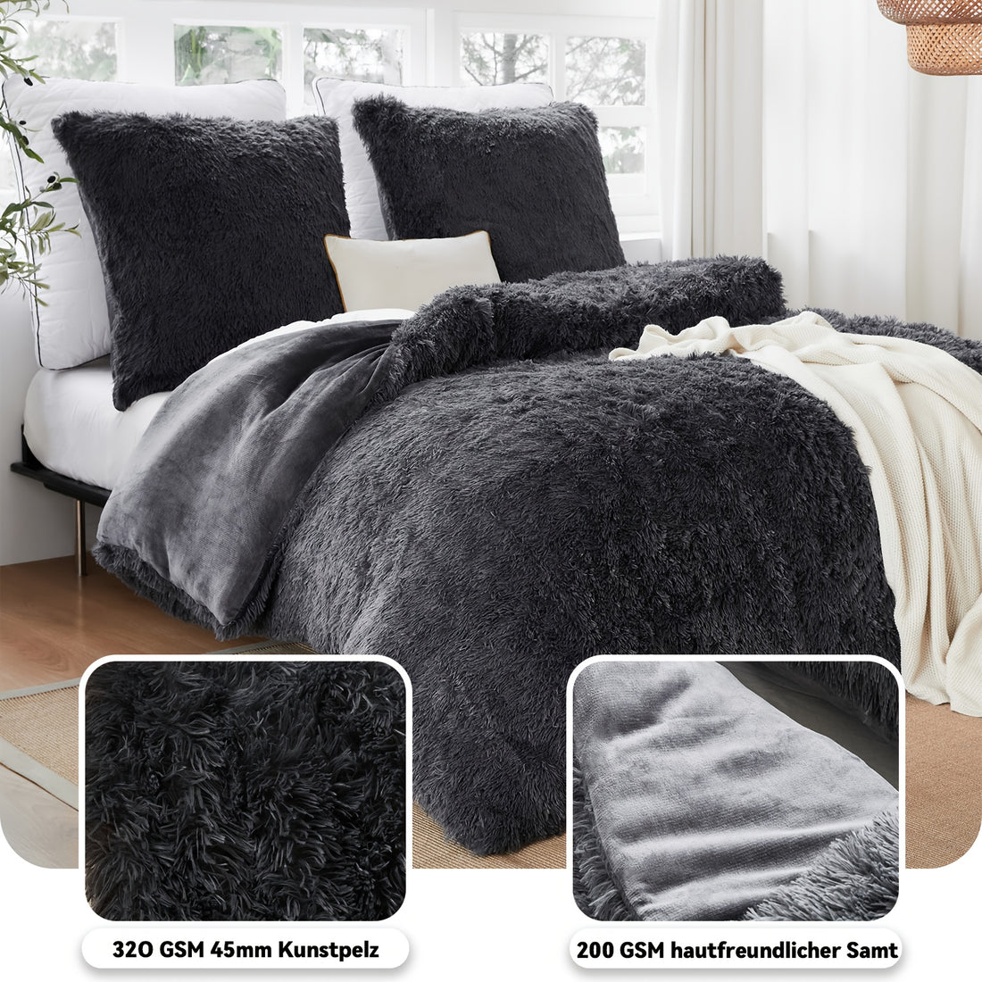 Set 2/3 Pezzi in Pile vellutato effetto pelliccia