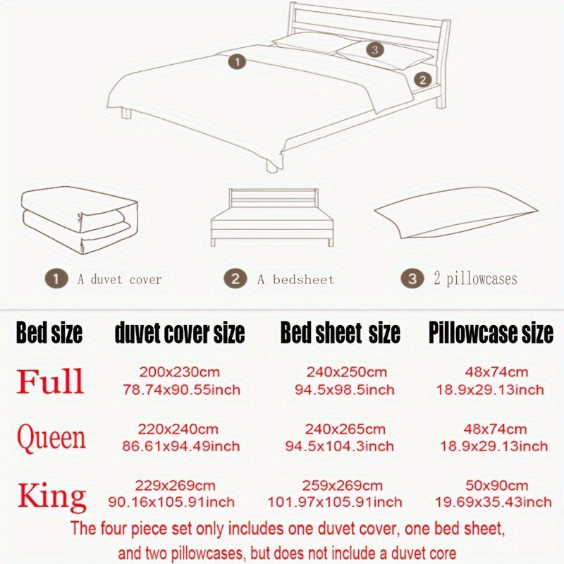 Set da Letto ricamato con stampa digitale - copripiumino, un lenzuolo e due federe.