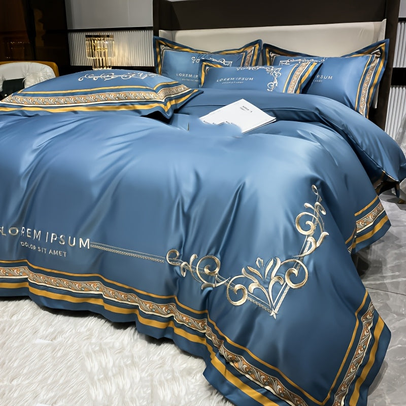 Set da Letto ricamato con stampa digitale - copripiumino, un lenzuolo e due federe.