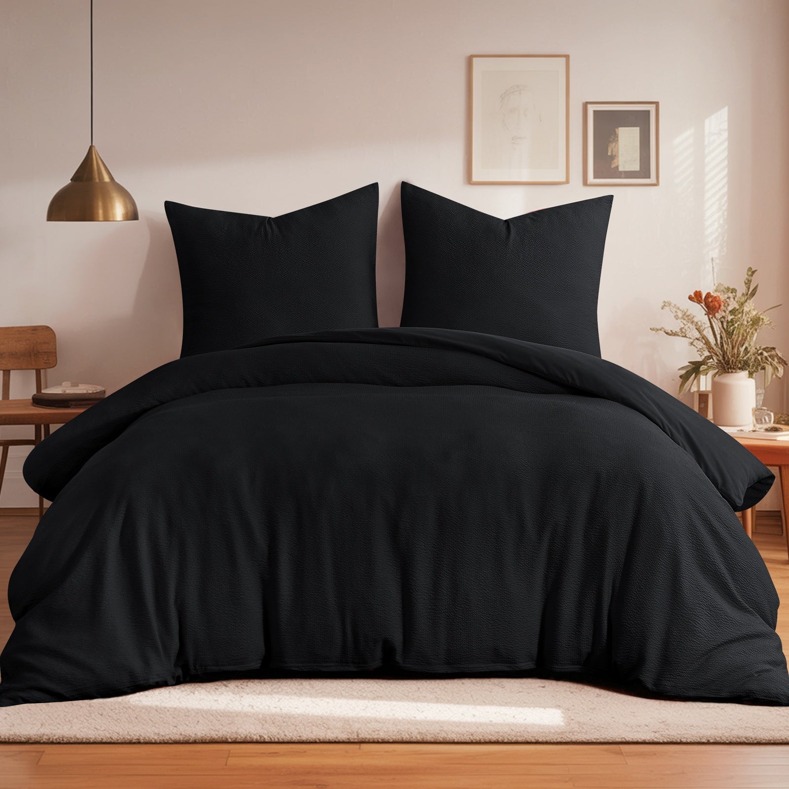 2/3pcs Seersucker Bedding Set, Soft Solid Color Brushed Microfiber Duvet Cover with Pillowcase 80x80cm, Modern & Easy Care