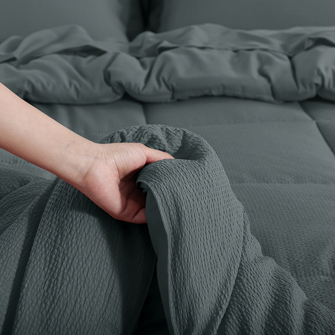 2/3pcs Seersucker Bedding Set, Soft Solid Color Brushed Microfiber Duvet Cover with Pillowcase 80x80cm, Modern & Easy Care