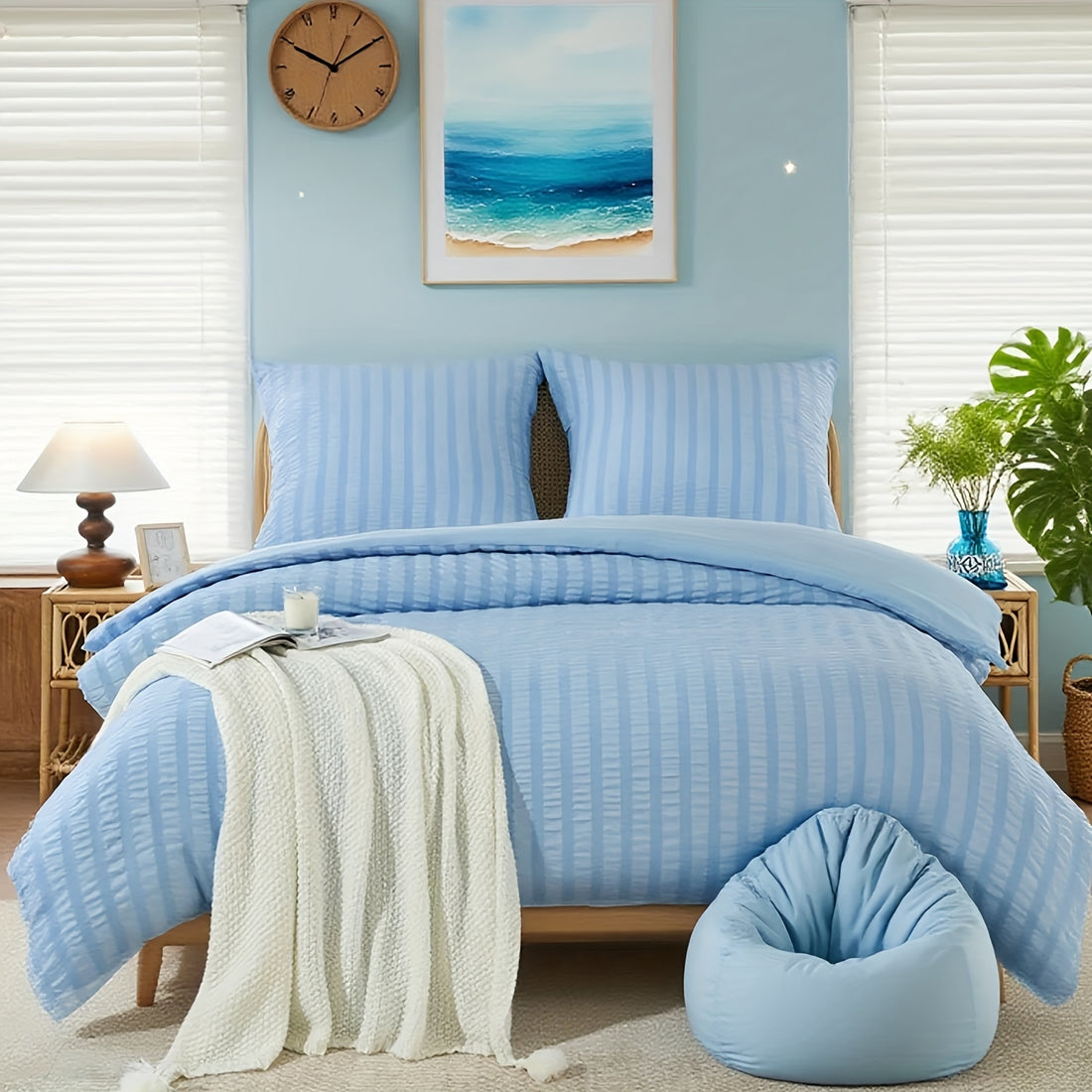 Set Copripiumino e federa con righe in rilievo in garza di schiuma