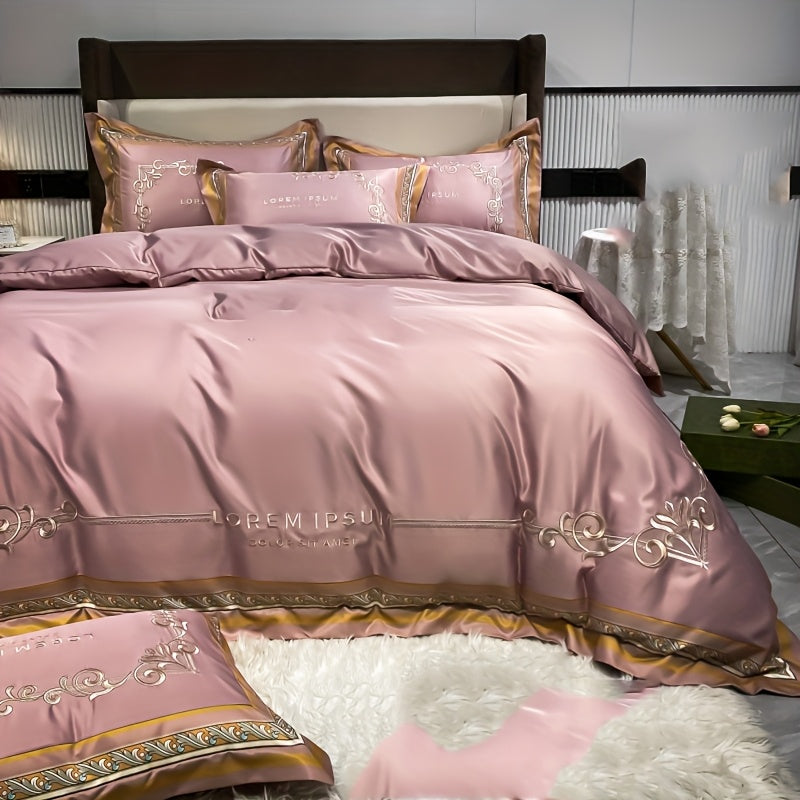 Set da Letto ricamato con stampa digitale - copripiumino, un lenzuolo e due federe.