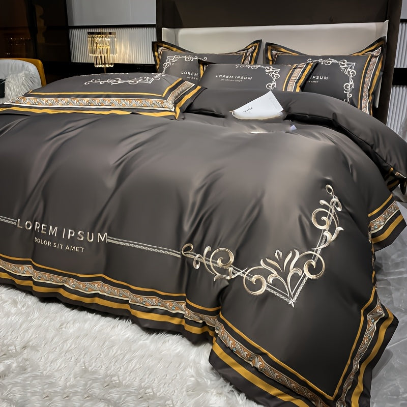 Set da Letto ricamato con stampa digitale - copripiumino, un lenzuolo e due federe.