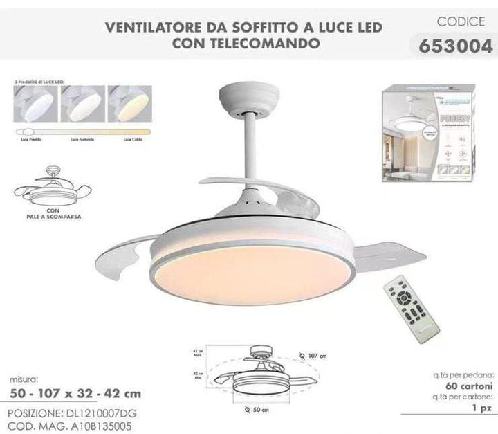 Ventilatore da Soffitto con Luci LED Integrate e Pale a Scomparsa