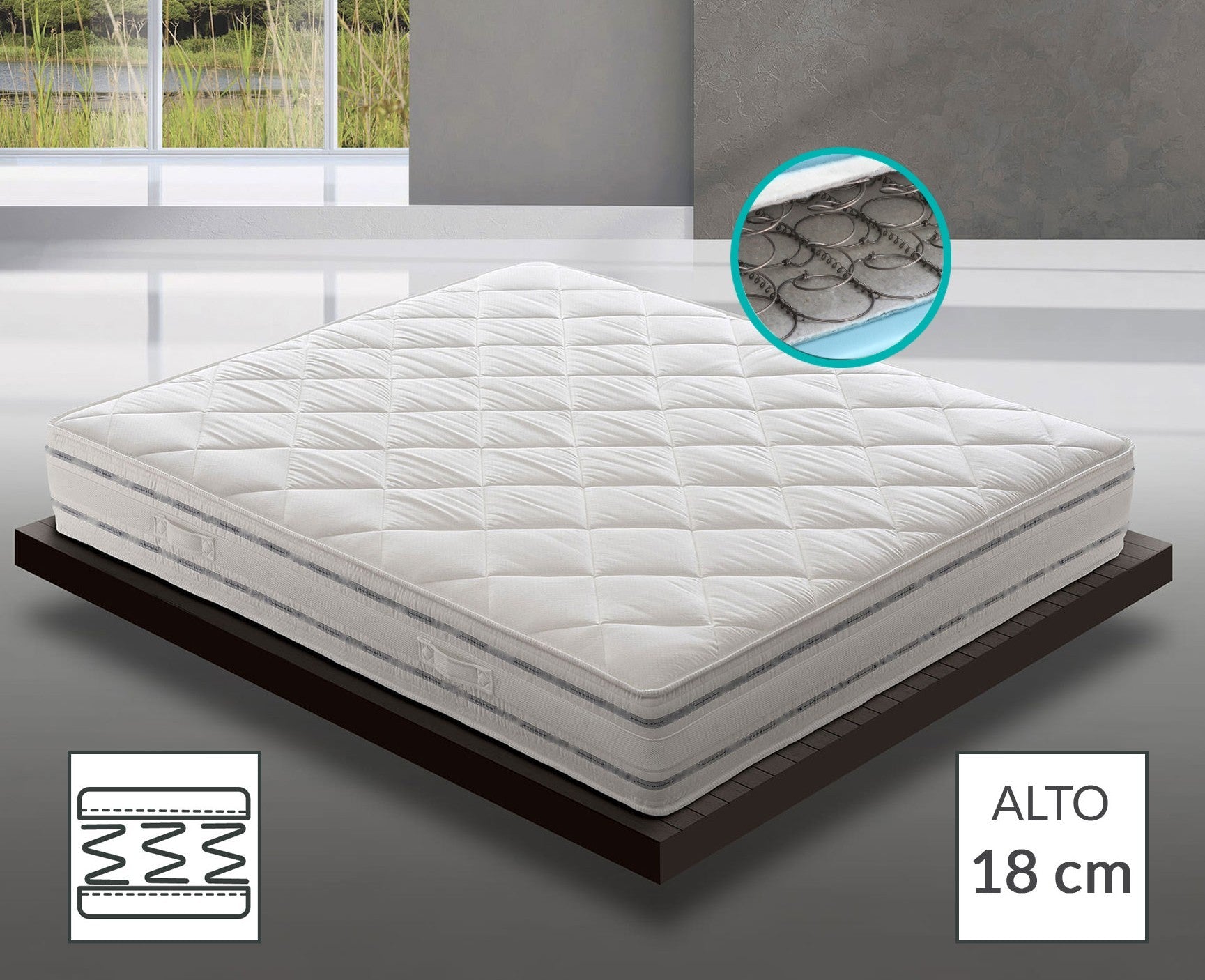 Materasso Box Eco Molle Ignifugo Certificato Classe 1 IM H18 cm