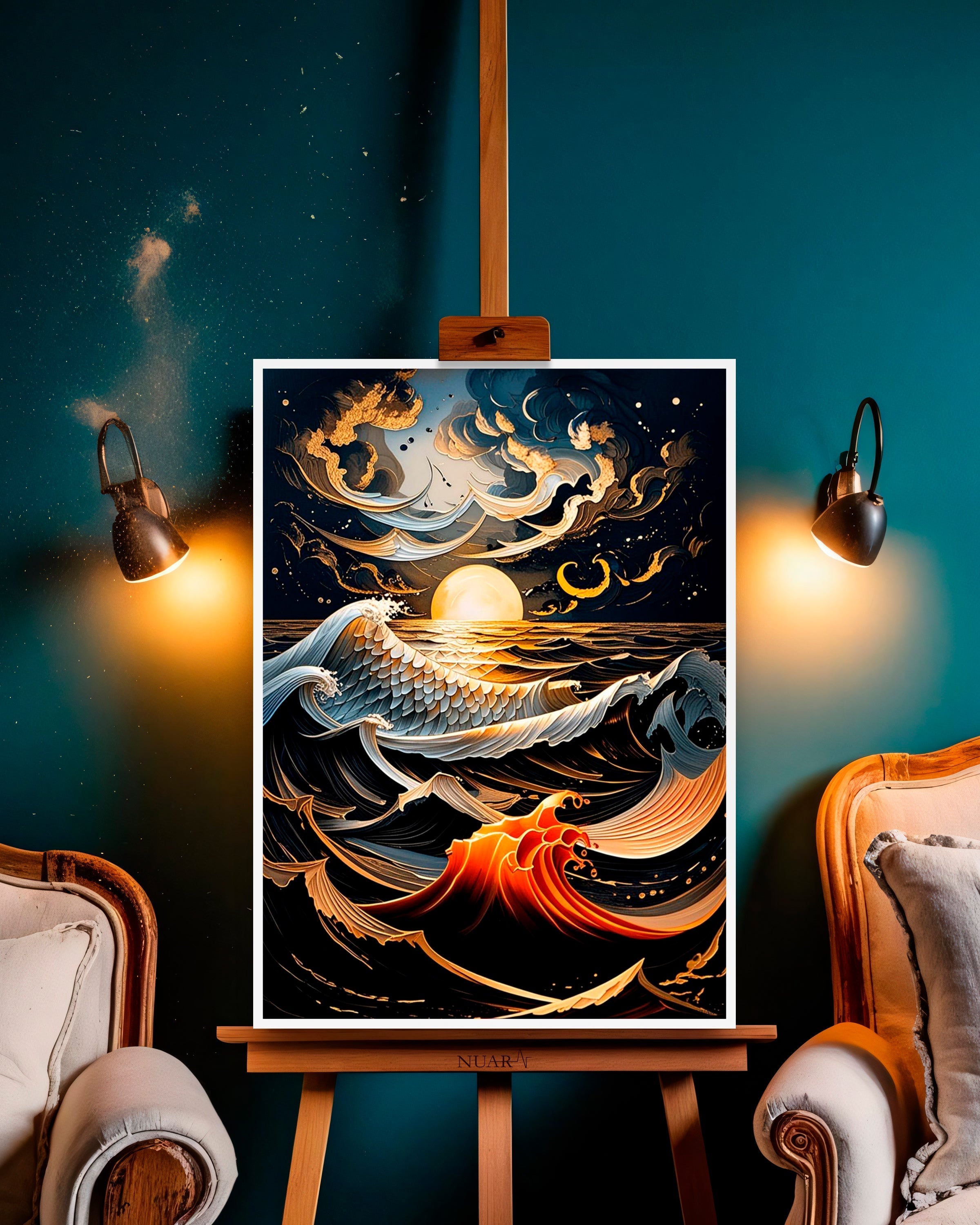 Quadro su tela da parete - Pronto da appendere - Mare in Fiamme