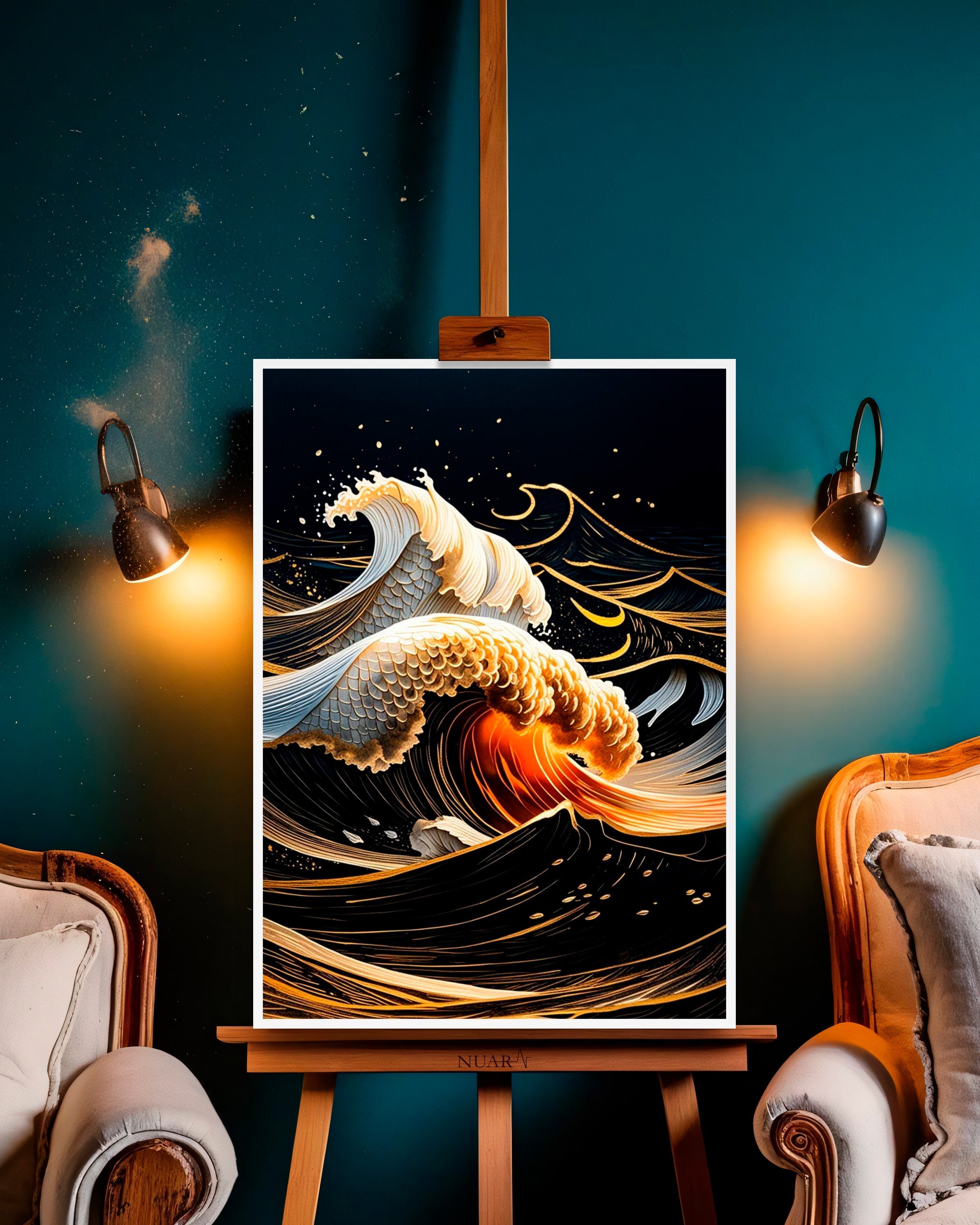 Quadro su tela da parete - Pronto da appendere - Golden Waves