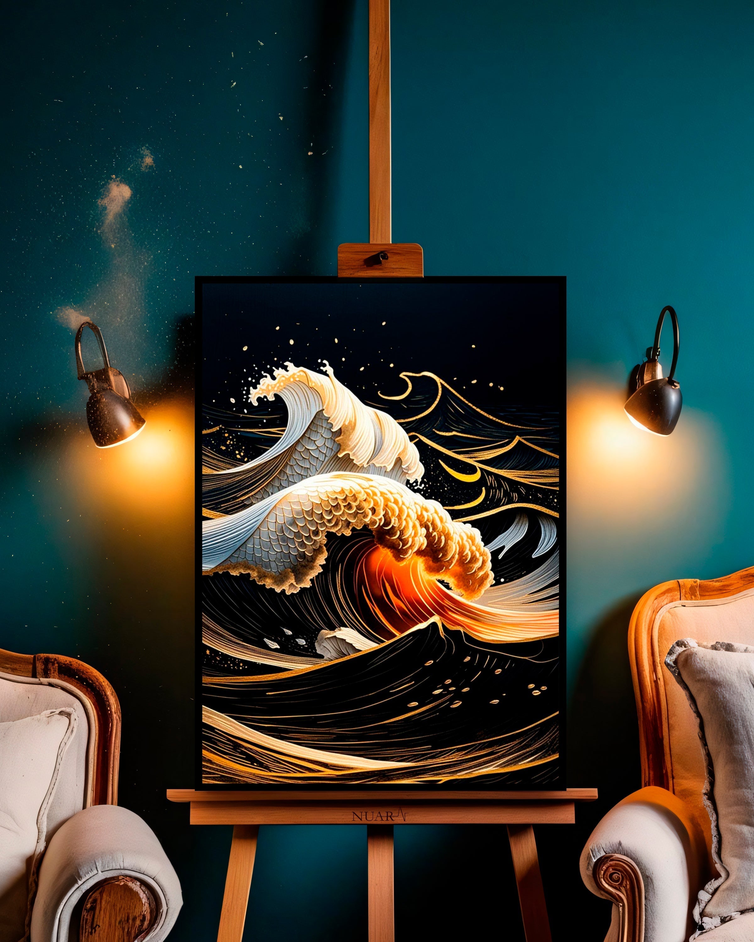 Quadro su tela da parete - Pronto da appendere - Golden Waves