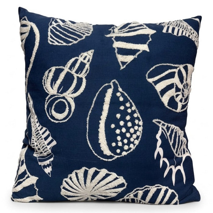 Cuscino blu e bianco con ricamo marino 45x45 cm