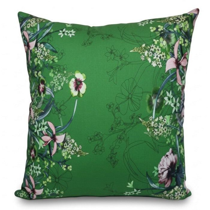Cuscino in cotone verde con stampa fiori 45x45 cm