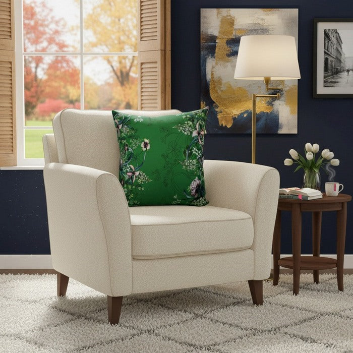 Cuscino in cotone verde con stampa fiori 45x45 cm