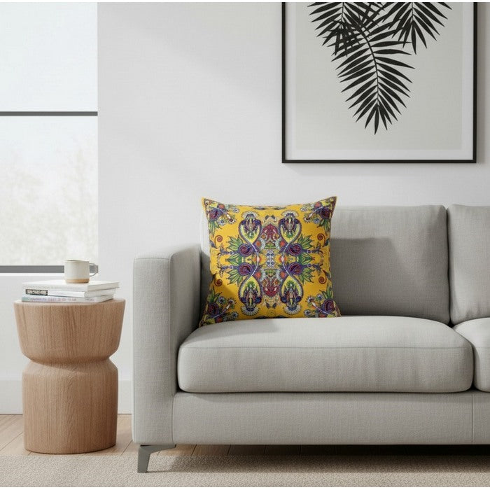 Cuscino in cotone giallo con stampa maioliche - 45x45 cm