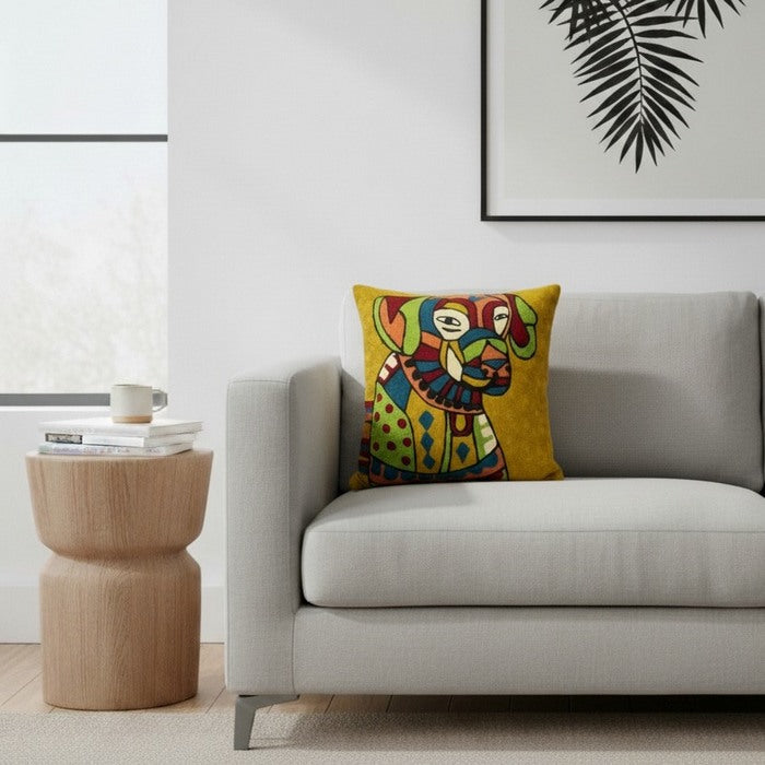 Cuscino in lana acrilica con ricamo cane 45x45 cm