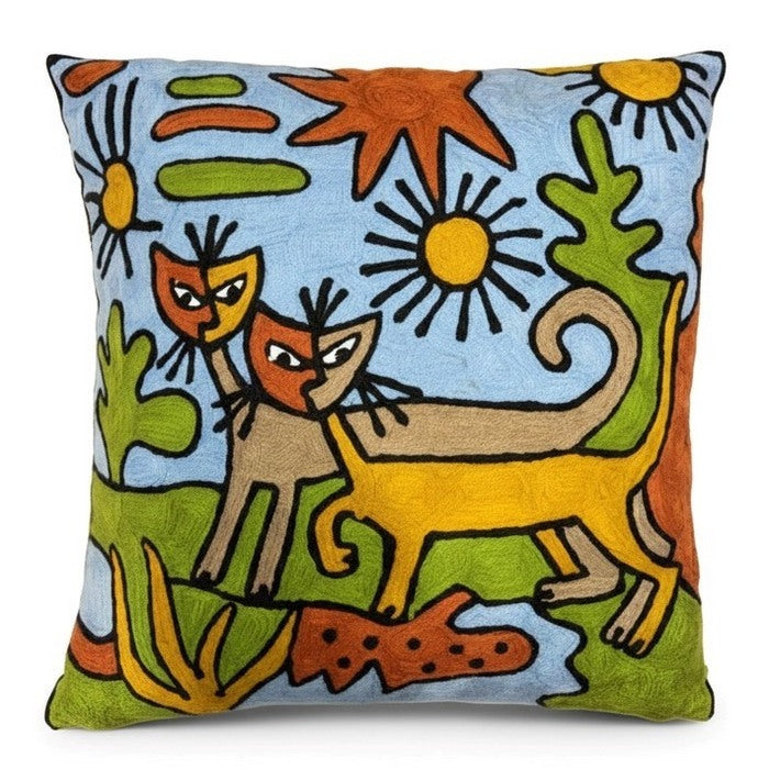 Cuscino in lana acrilica con ricamo natura 45x45 cm