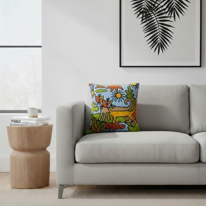 Cuscino in lana acrilica con ricamo natura 45x45 cm